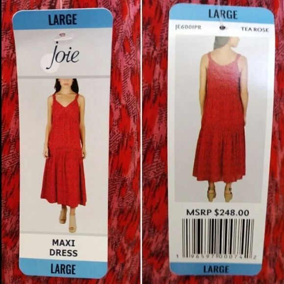 JOIE Tea Rose Red Floral Sleeveless Tiered Cotton Maxi Dress Large NWT - Picture 5 of 16